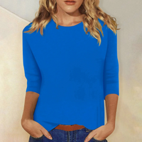 Damen T-Shirt mit 3/4-Ärmeln und Rundhalsausschnitt in Blau