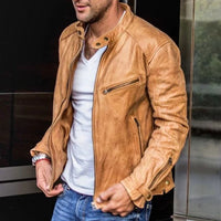 Stylische Herren-Lederjacke mit wetterfester Verarbeitung - Dennis in Beige