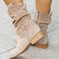 Damen Stiefeletten aus Wildleder mit Schnallen und flachem Absatz – Stilvolle Herbst- und Winterstiefel in Beige