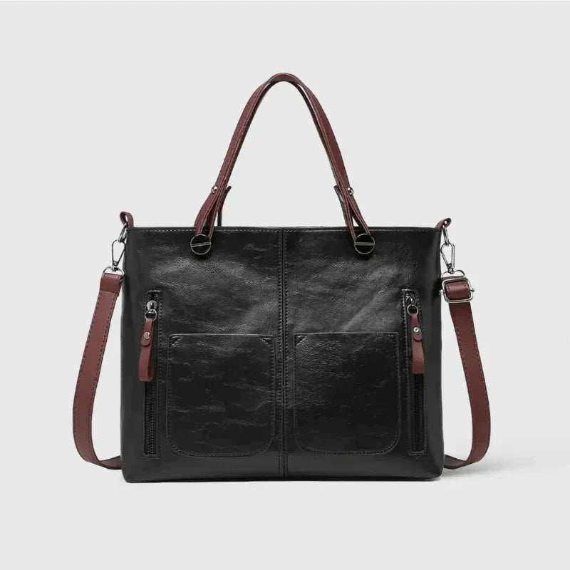 Elegante Handtasche aus hochwertigem pflanzlich gegerbtem Leder mit doppelten Fächern und Vintage-Charme