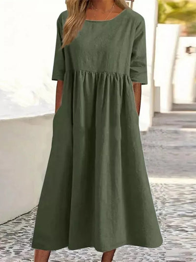 Diana - Lässiges Baumwoll Leinen Kleid
