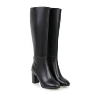 Damen Stiefel | Klassische hohe Stiefel mit Blockabsatz in Schwarz