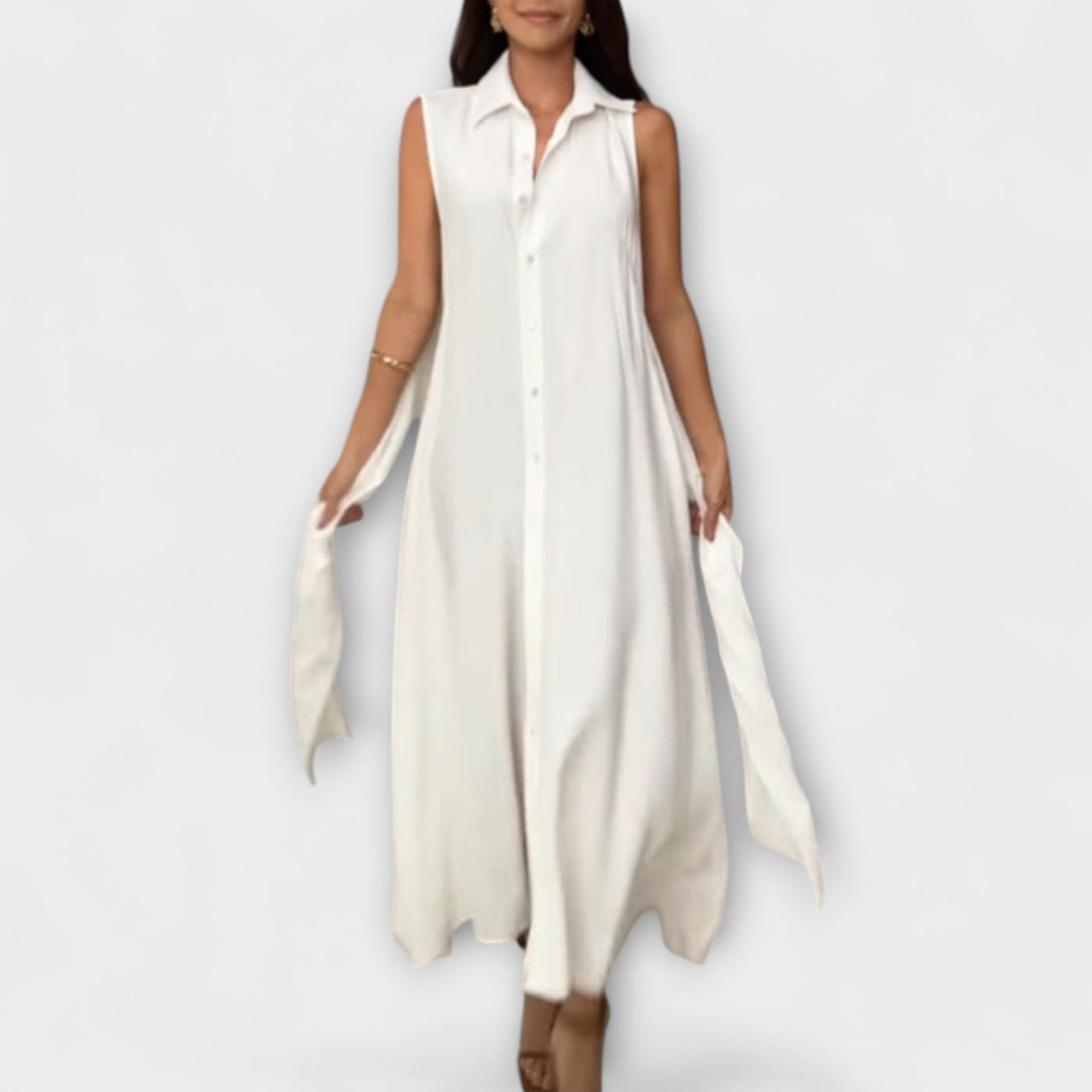 Mira - Auffälliges, einreihiges Midi-Kleid mit Bindedetail