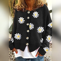 Damen-Strickjacke | Klassisch mit Blumenmuster in Schwarz