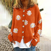 Damen-Strickjacke | Klassisch mit Blumenmuster in Orange