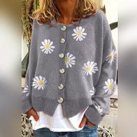Damen-Strickjacke | Klassisch mit Blumenmuster in Grau
