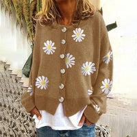 Damen-Strickjacke | Klassisch mit Blumenmuster in Khaki