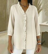 Aelyssa - Soft-Touch-Bluse mit Rüsche am V-Ausschnitt in Aprikose