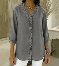 Aelyssa - Soft-Touch-Bluse mit Rüsche am V-Ausschnitt in Grau