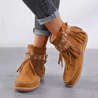 Warme Vintage-Stiefel mit Fransen - Evelin in Braun