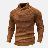 Pullover Herren Strick Mit Knopfkragen | Struktur Design in Braun