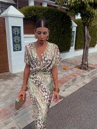 Damen Wickel Midi Hochzeitsgast Kleid in Mehrfarbig