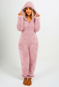 Eleganter Damen-Fleece-Overall mit Kapuze in Rosa