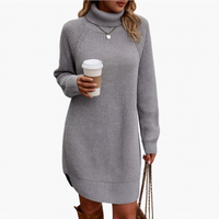 Elegantes Strickkleid Damen Lang – Warm und Vielseitig für Winter und Besondere Anlässe in Grau