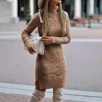Lisa | Elegantes Langarm Strickkleid Midi in Khaki