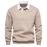 Elegantes Herren-Langarm-Poloshirt – klassischer Kragen für Freizeit und Business in Khaki