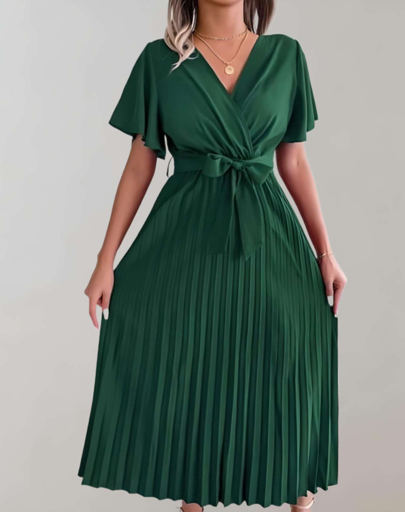 Eliana -  Plissiertes Kleid mit weiten kurzen Ärmeln und Schleifenband Kleid