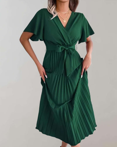 Eliana -  Plissiertes Kleid mit weiten kurzen Ärmeln und Schleifenband Kleid