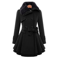 Winterjacke Damen Lang Mit Gürtel und Kapuze | Mit Knöpfen und Seitentaschen in Schwarz