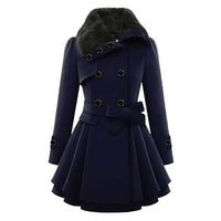 Winterjacke Damen Lang Mit Gürtel und Kapuze | Mit Knöpfen und Seitentaschen in Blau