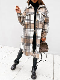 Elegante Lange Karojacke für Damen 2024 in Hellbraun