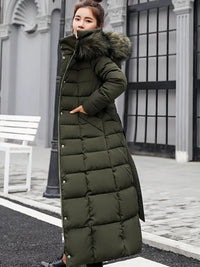 Langer warmer Wintermantel für Damen - Estella in Armeegrün