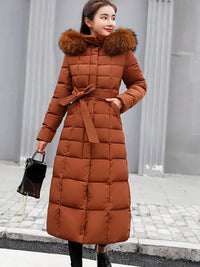 Langer warmer Wintermantel für Damen - Estella in Karamell