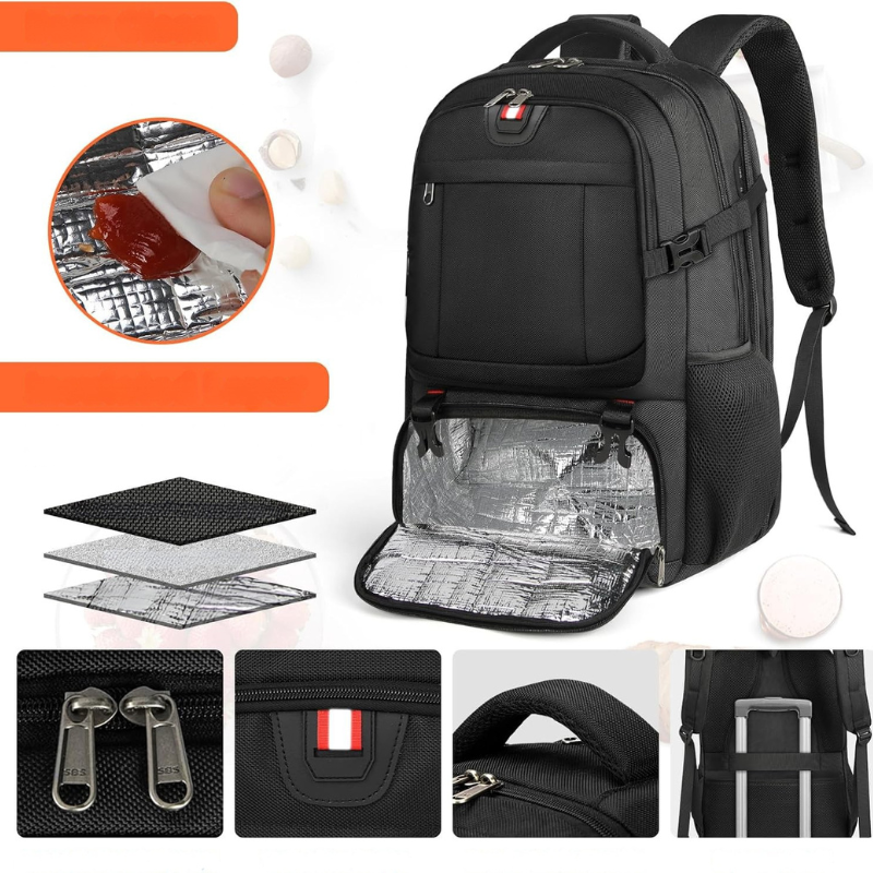 Extra-großer Reiserucksack mit Laptopfach, USB-Ladeanschluss und isoliertem Fach – Ideal für Reisen, Studium und Beruf