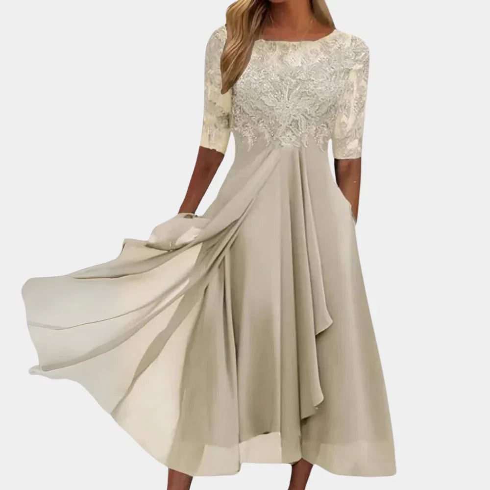 Damen-Midi-Kleid mit Blumenmuster und Spitze für den Sommer