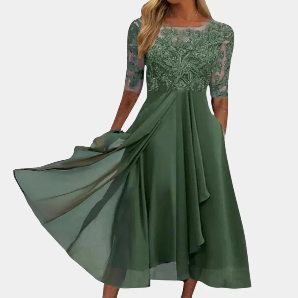 Damen-Midi-Kleid mit Blumenmuster und Spitze für den Sommer