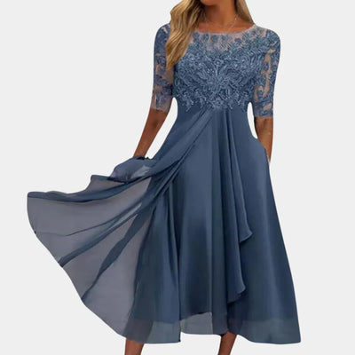 Damen-Midi-Kleid mit Blumenmuster und Spitze für den Sommer