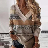 Pullover Damen V-Ausschnitt Strick | Leicht & Stilvoll in Braun