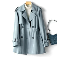 Trenchcoat Damen Kurz Elegant | Doppelreihig Klassisch in Blau