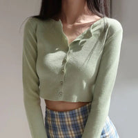 Erika | Crop-Top-Pullover mit Knöpfen in Grün