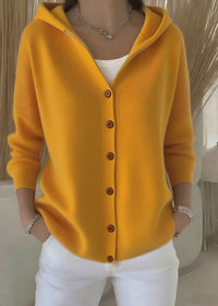 Sofia | Damen Bequem Kapuze Knopfstrickjacke in Gelb