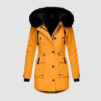 Winterjacke Damen Gefüttert Mit Kapuze | Reißverschluss Jacke Mit Taschen in Gold