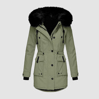 Winterjacke Damen Gefüttert Mit Kapuze | Reißverschluss Jacke Mit Taschen in Grün