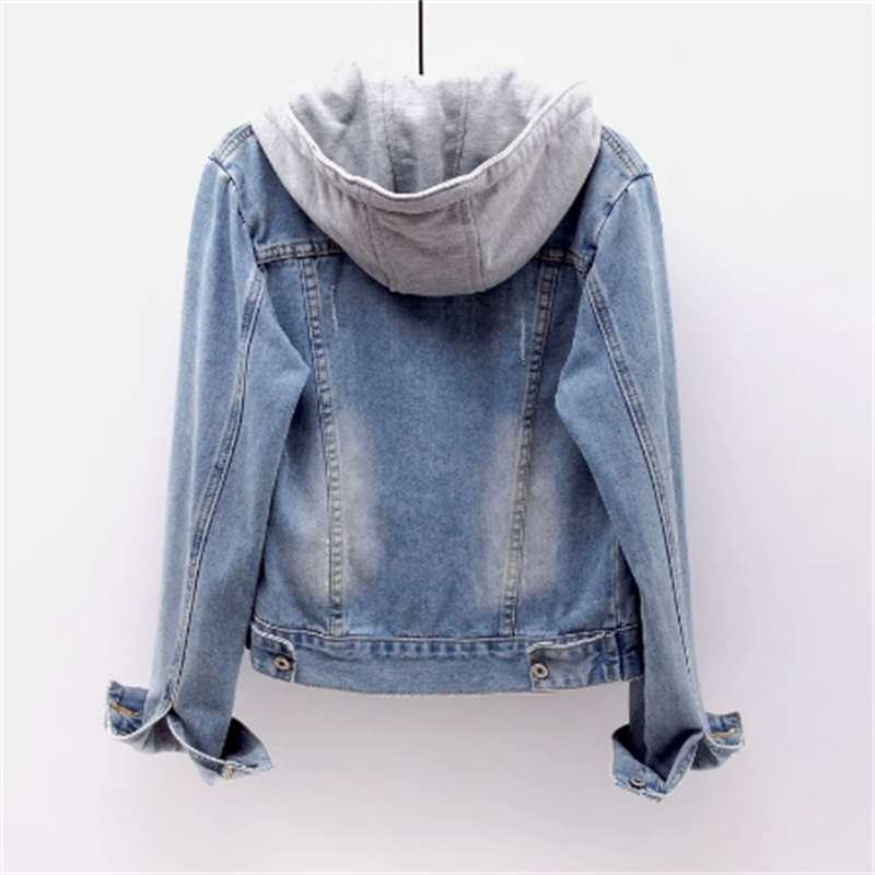 Stylische Jeansjacke für Damen mit abnehmbarer Kapuze und Fleece-Futter