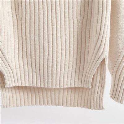 Sonia  - Gerippter Rollkragenpullover mit Ballonärmeln