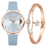 Uhren-Set mit Mondzahlen-Zifferblatt und Armbändern in Himmelblau
