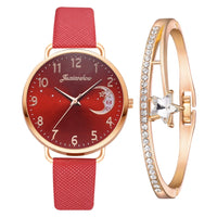 Uhren-Set mit Mondzahlen-Zifferblatt und Armbändern in Rot