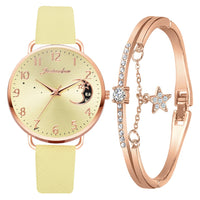 Uhren-Set mit Mondzahlen-Zifferblatt und Armbändern in Gelb