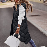 Weste Damen Lang Mit Kapuze | Gesteppt Für Herbst Und Winter in Schwarz