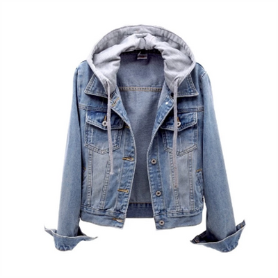 Stylische Jeansjacke für Damen mit abnehmbarer Kapuze und Fleece-Futter