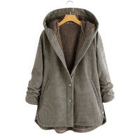 Damen Kapuzenjacke im Karo-Look – Warme Winterjacke mit Plüschfutter und Knopfleiste in Braun