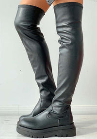 Elegante Overknee-Lederstiefel für Frauen - Helma in Schwarz