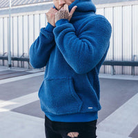 Pullover Herren Plüsch Kapuze | Warm Bequem Freizeit in Blau