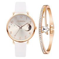 Uhren-Set mit Mondzahlen-Zifferblatt und Armbändern in Weiß