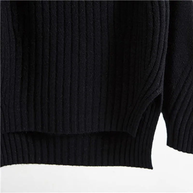 Sonia  - Gerippter Rollkragenpullover mit Ballonärmeln