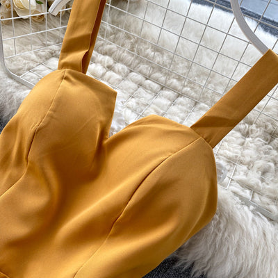 Strahlendes Gelbes Cocktailkleid ohne Ärmel